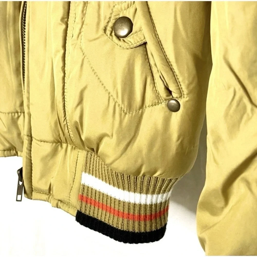 Vintage Gadzooks 90s Gold Bomber Jacket Y2K Puffer Crop Medium (Fits XS)